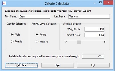 Calorie Calculator Screenshot